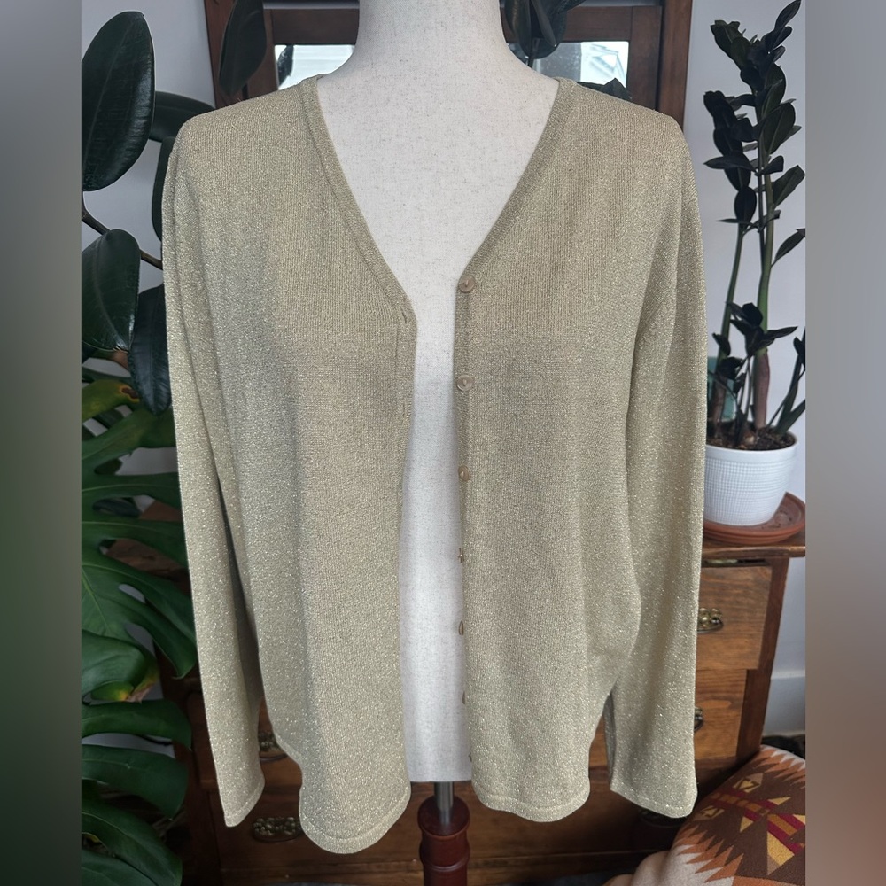 Studio Works women’s gold silk/metallic cardigan size large